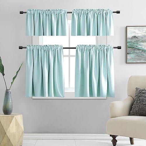 Miniatura 6 de DONREN - Cenefas opacas con bolsillo para cortinero, para ventana, 2 paneles