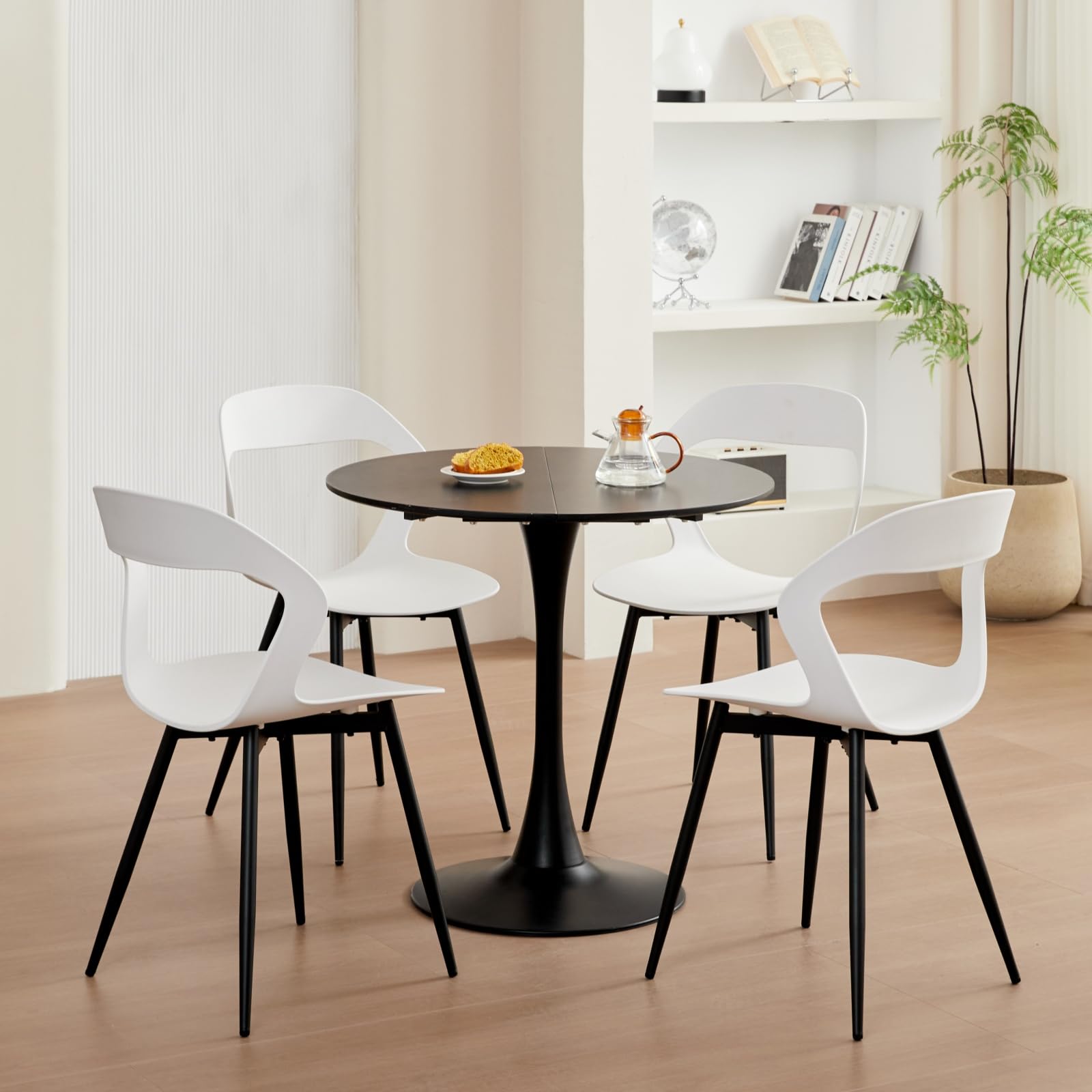Set di 6 Sedie da Pranzo Moderno, Sedie da Cucina, con Gambe in Metallo Sedia e Grande Design Dello Schienale Cavo, Adatto Per Soggiorno e Sala da Pranzo - Bianco + Nero