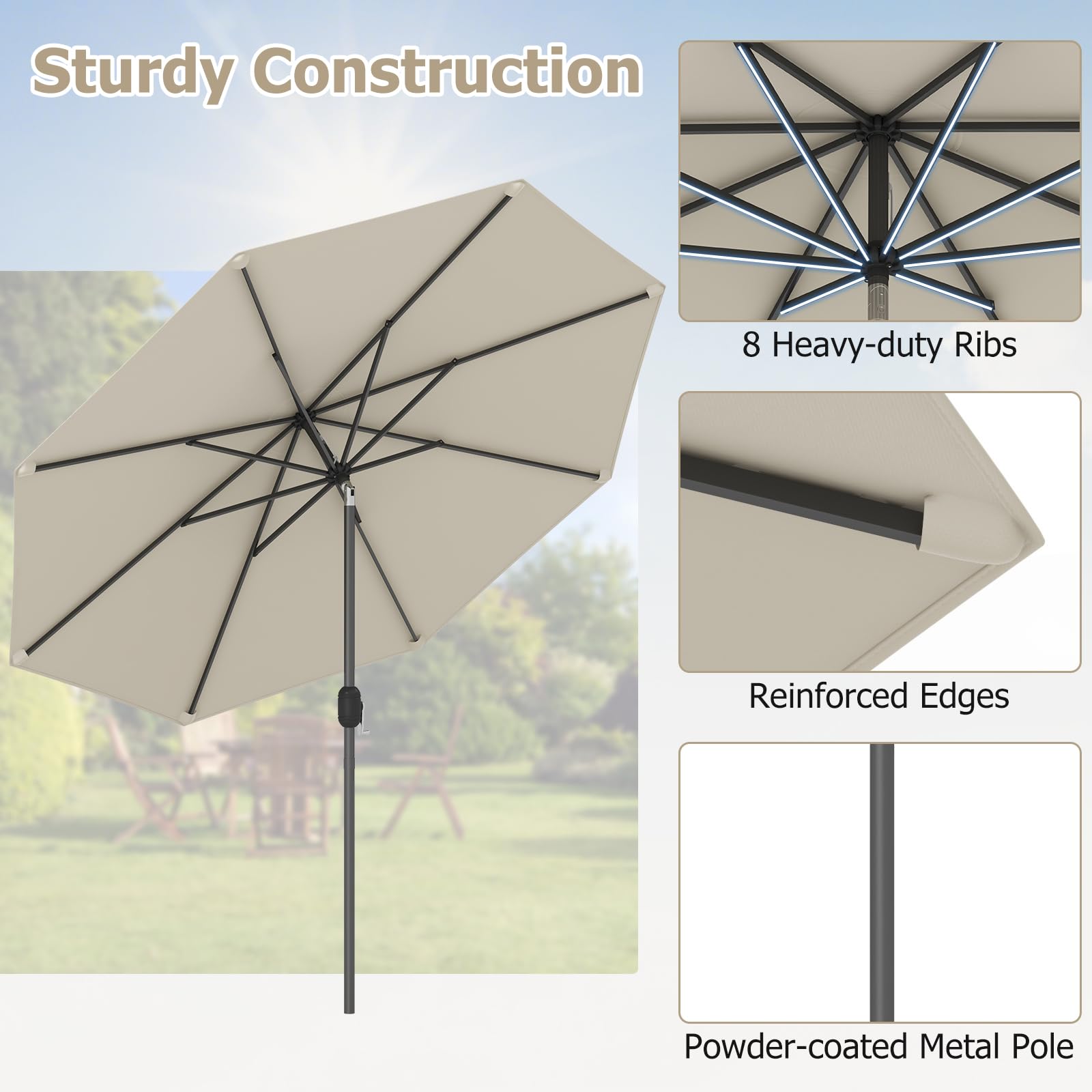 露地傘×6 Amazon.com: Giantex 9 英尺太陽天井雨傘Sunbrella 無LED 燈，6 支肋