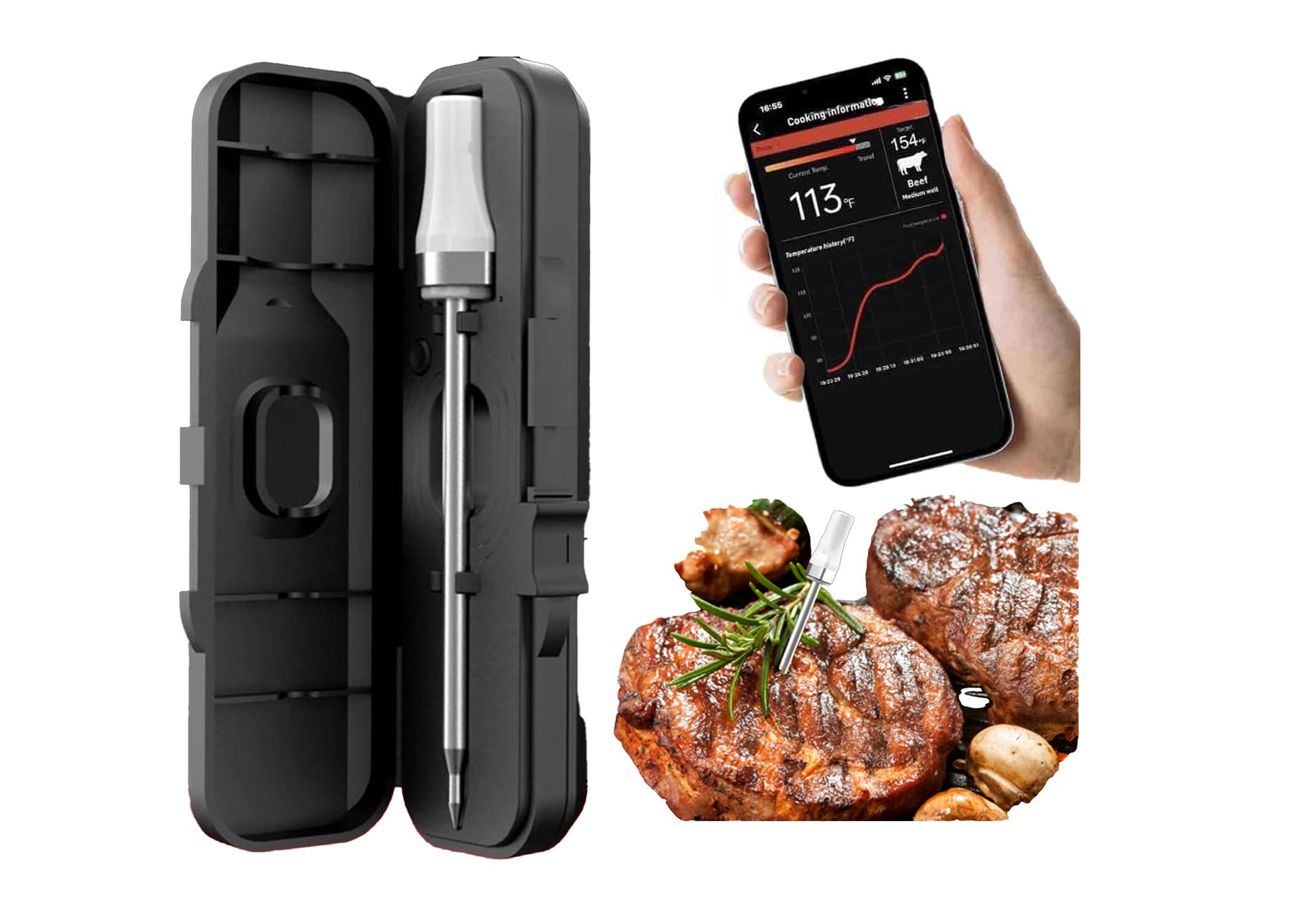 932°F High-Smart Wireless Meat Thermometer for Grilling, BBQ, Smoker, AirFryer |328 ft Range| Oven Thermometer Digital - Bluetooth Meat Thermometer - Wireless Meat Probe| iOS & Android App