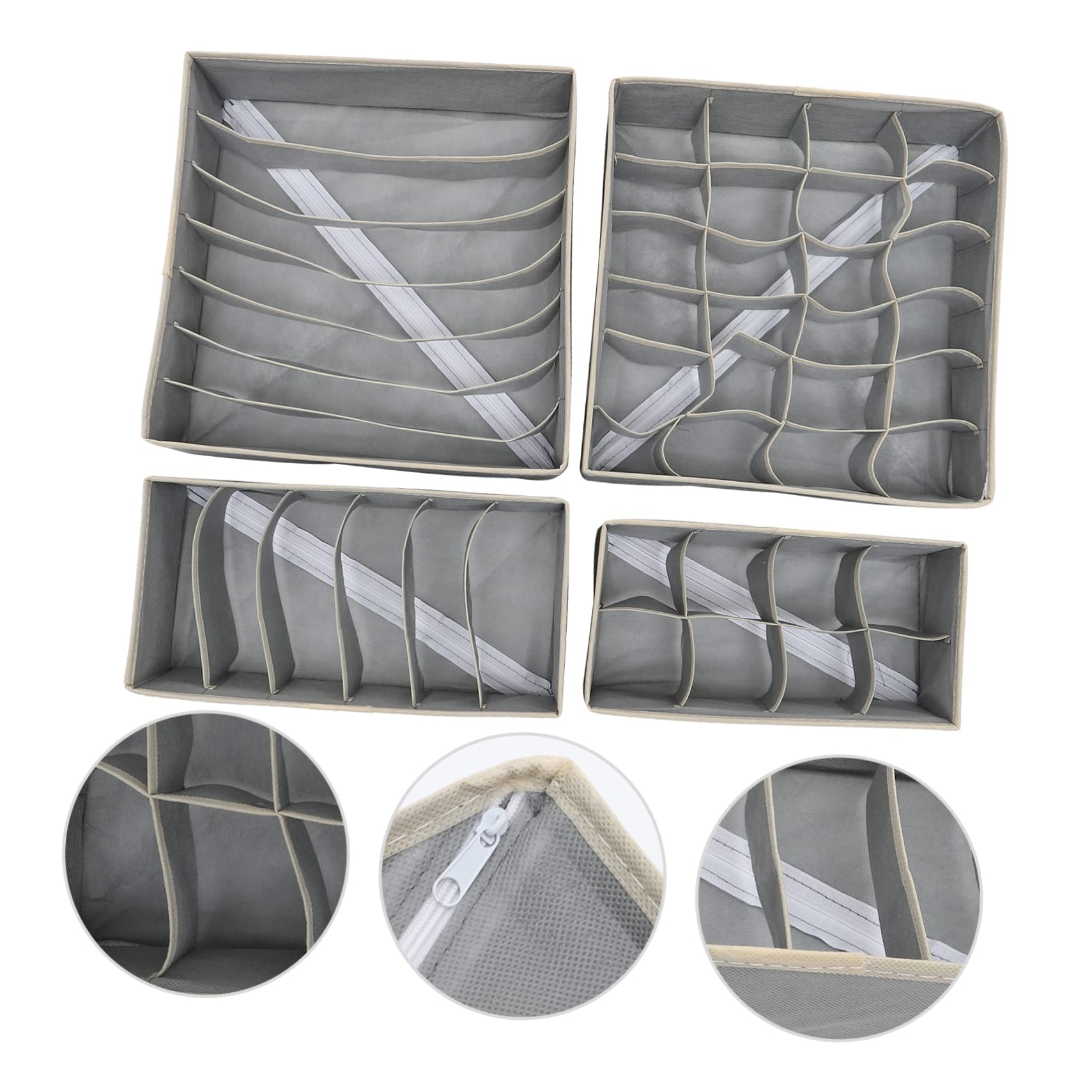 DECHOUS Set 4 Scatole Organizzatrici Non Tessuto per Mutande Reggiseni e Calzini Organizer per Cassetto 7/6/8 Scomparti