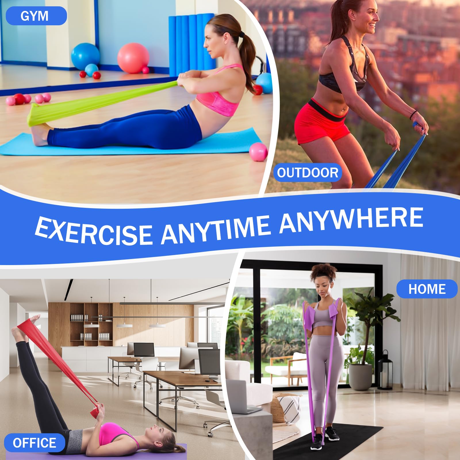 Bande Elastiche Fitness [Set di 5], 2M Fascia Elastica Fitness con 5 Livelli di Resistenza, Set di Elastici Palestra, Cinghie di Fitness per Pilates Yoga Fitness Crossfit
