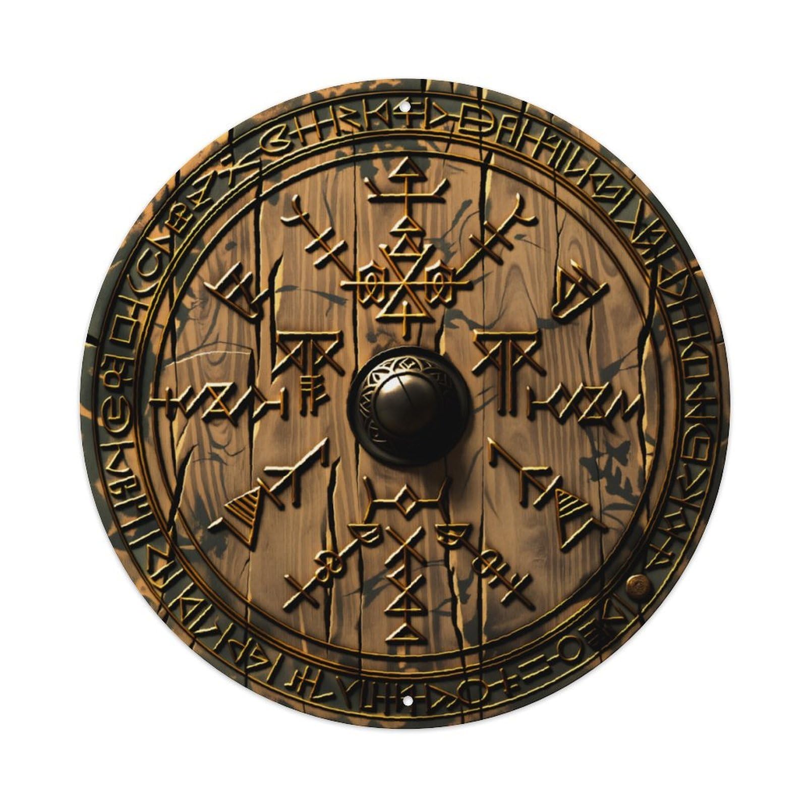 Viking Rune Divination Shield Norse Vintage Round Vintage Aluminium Metal Sign, Retro Wall Decor for Home, Bar, Garage & Farmhouse 20x20cm