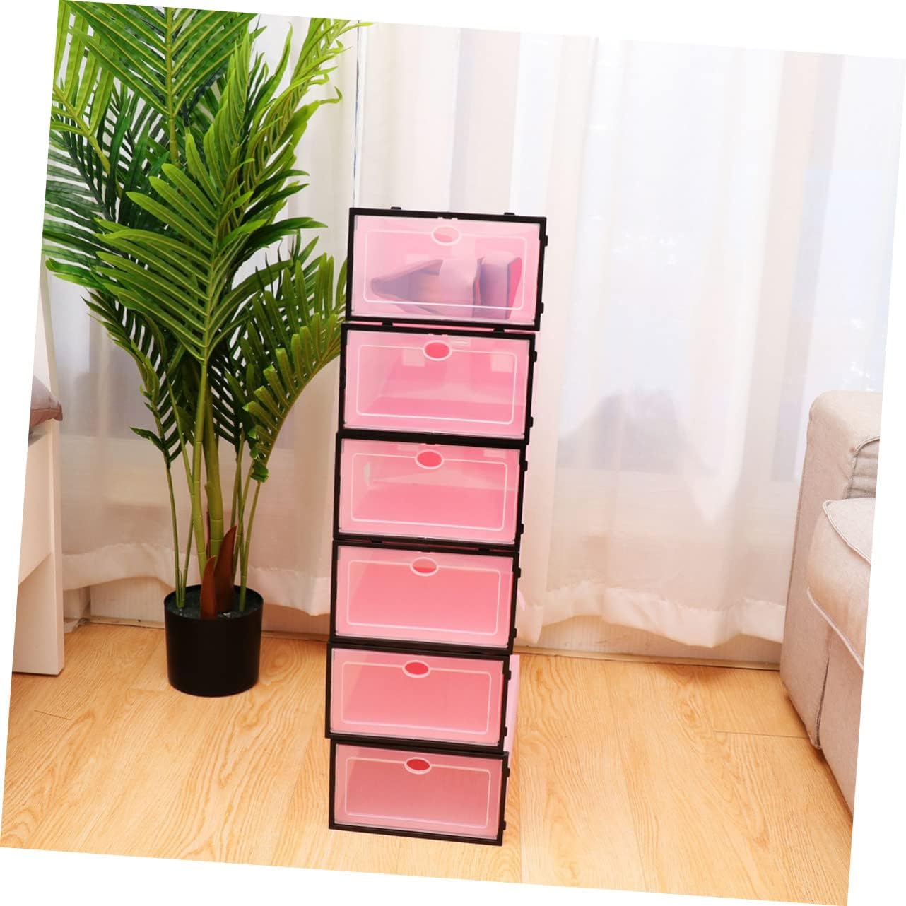 6pcs Thicken Transparent with Stackable Design for Organized Storage Plastic Container for Men Footwear with Black Frame