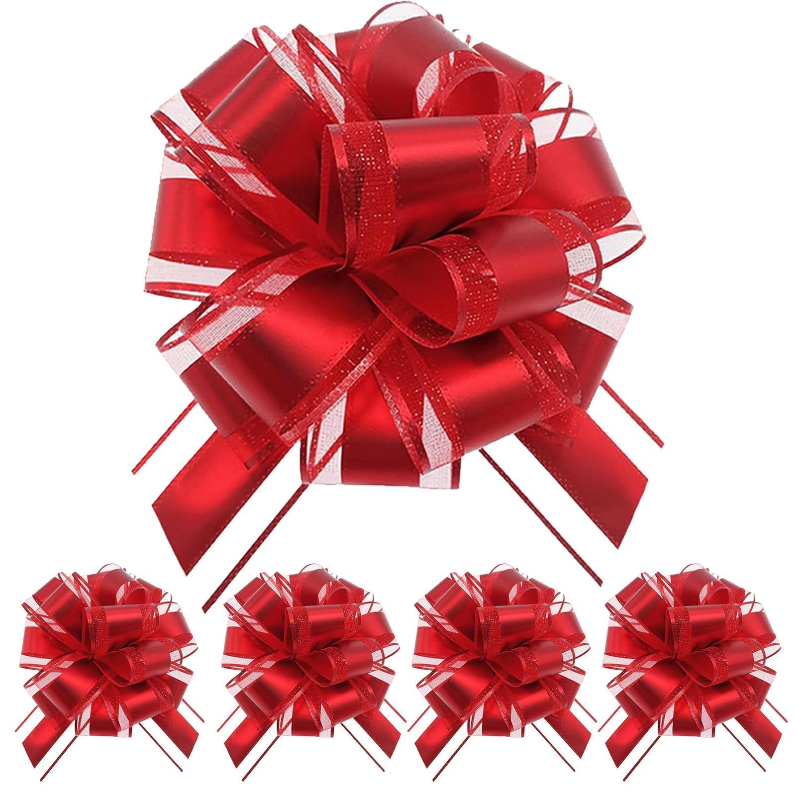 KYEDGC 5Pcs Bows for Gift Wrapping, 7 Inch Pull Bows for Gift Wrapping, Large Gift Bow Used for Gift Packaging, Party Decoration, Wedding/Valentine'S Day and Birthday Gift Decoration (Red)