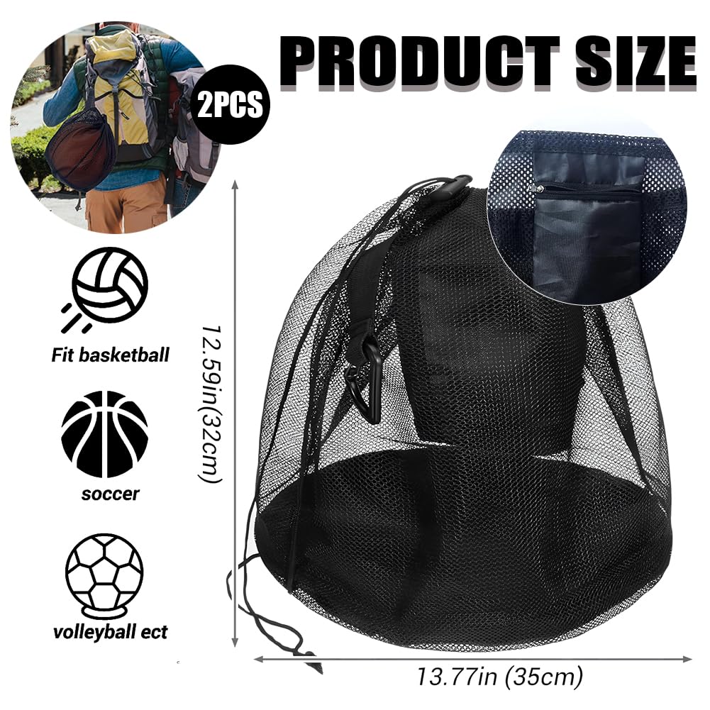 Bolsa de Malla para Pelotas Saco de Pelota con Cordón y Gancho para Baloncesto Fútbol Voleibol Negro