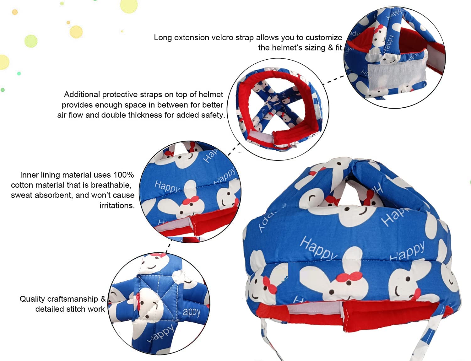 HUG PUPPY Baby Safety Helmet Infant Toddler Helmet,Baby Head Protector for Safety 6 to 18 Months Adjustable Protective Cap Child Safety Head Guard (Dark-Blue-Helmet-GML) - Image 3 thumbnail