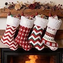 Foreverup Pack of 4 Personalised Christmas Stockings, Knitted Christmas Stocking, Christmas Socks for Hanging for Filling and Decorating for Christmas, Family Reunions, Christmas Tree, Fireplace