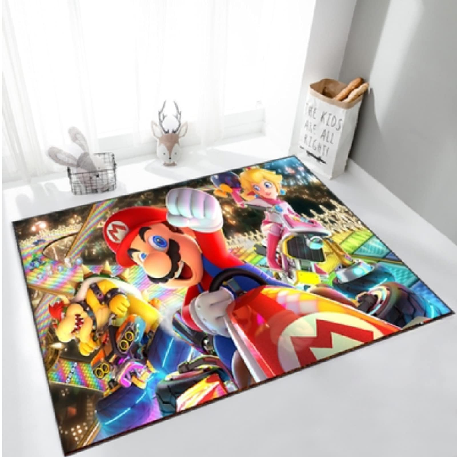 Tapis Chambre Enfants Mario 120x180cm - Tapis Salon Dessin Animé Doux Antidérapant Thème Jeu Vidéo