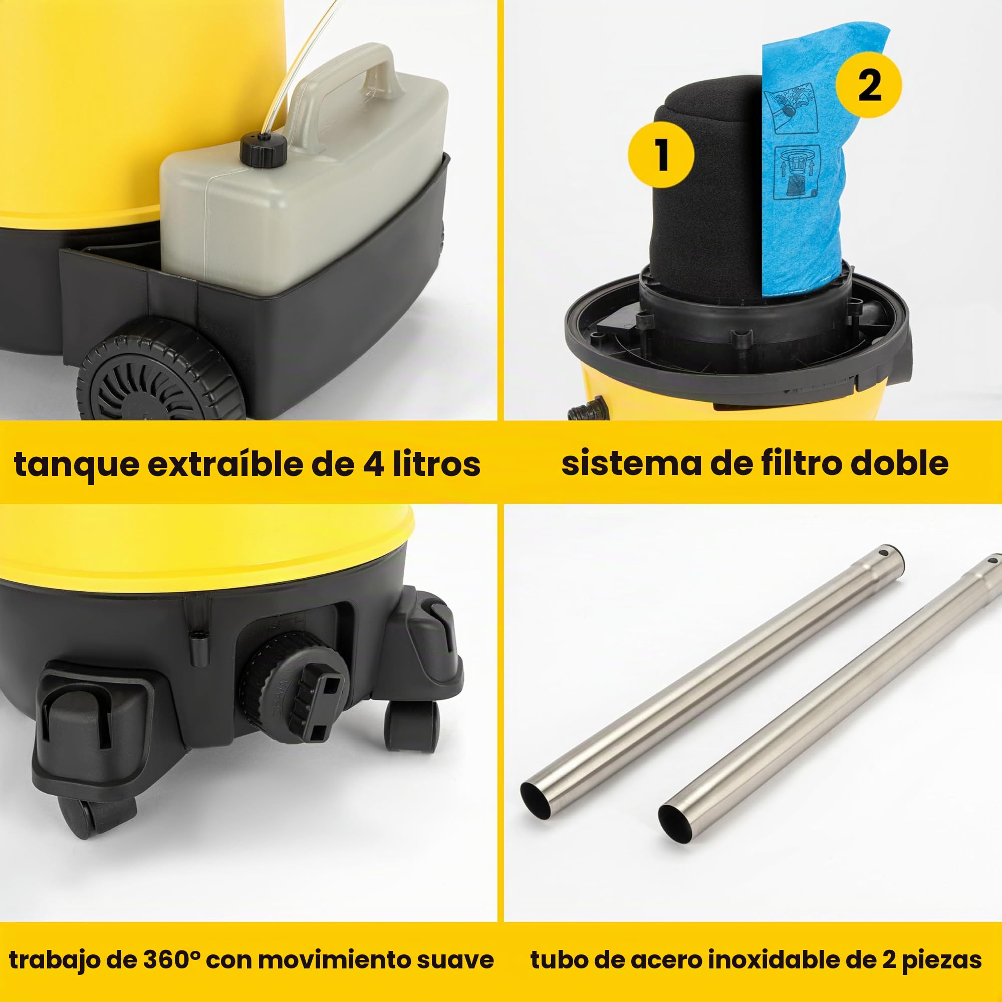 Bomann BSS 6000 Lava Aspiradora con Limpiador de Tapicería para Coche, 1200 W, 20 litros Clase de Eficiencia Energética, Negro y Amarillo
