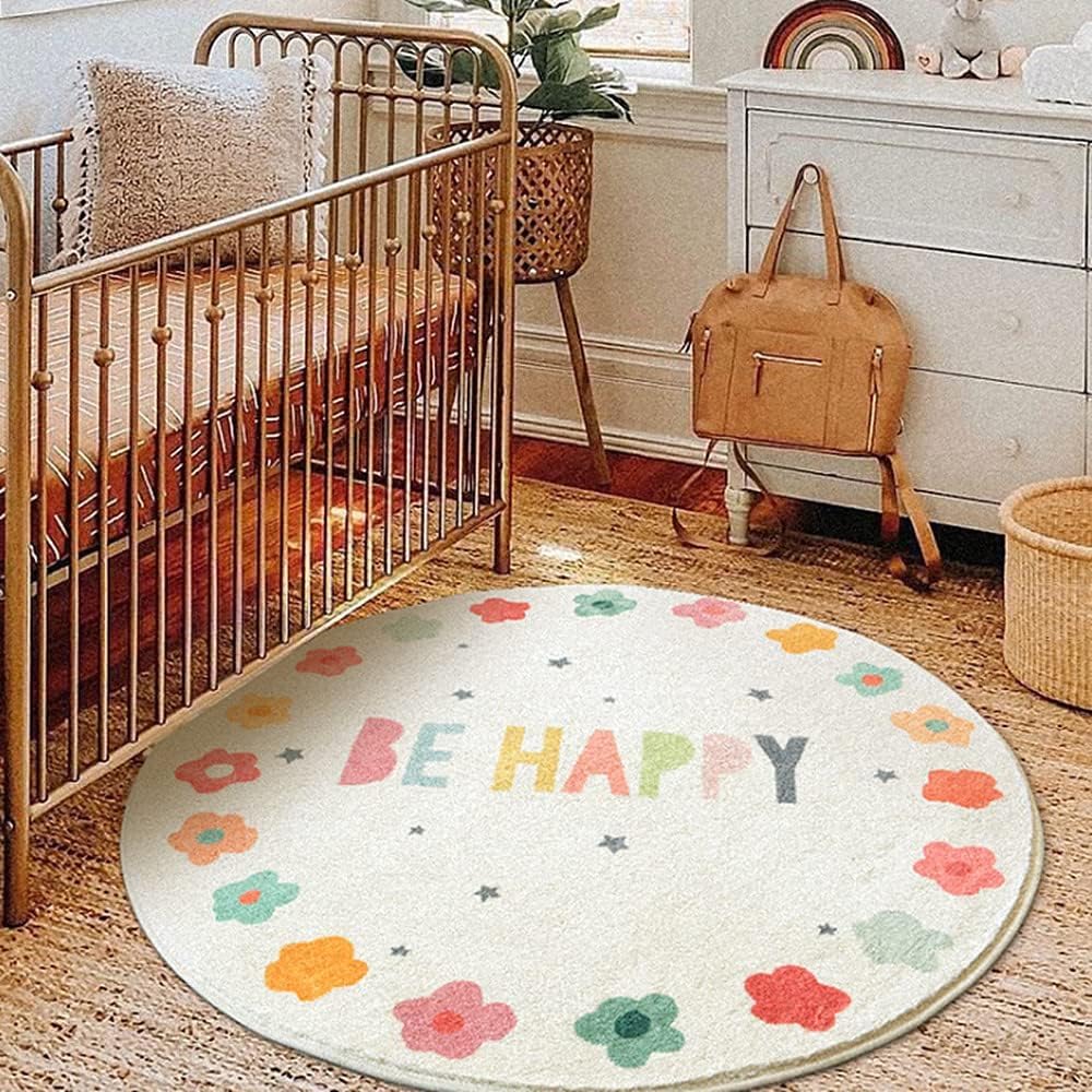 Tapis de jeu bébé moderne rond Ø60cm pour chambre fille garçon