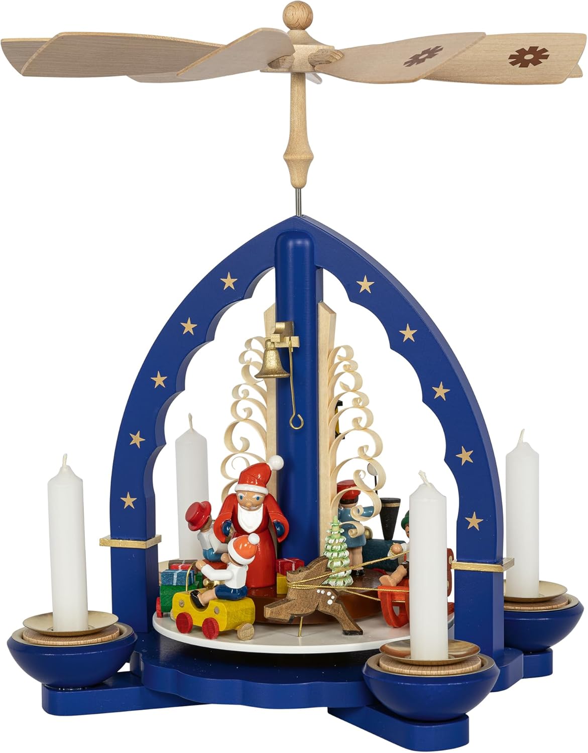Richard Glaesser Pyramid Christmas Train Blue for Tea Light and Candles from Seiffen in the Ore Mountains, 16076
