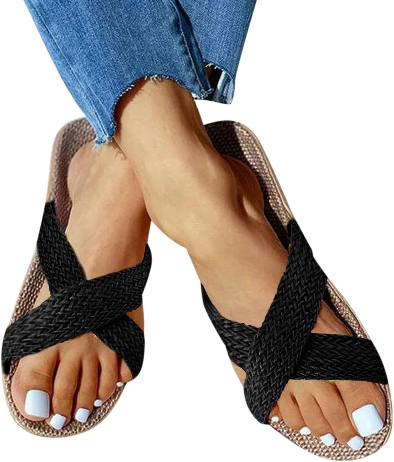 ZshosamWomen's Sandals with Heel, Wedge Heel Shoes Flops Pleated Summer Slippers Women's Rhinestone Flat Bohemian Fashion Flip Shoes Casual Women's Slippers Women's Shoes Black 38 Sandals with Heel