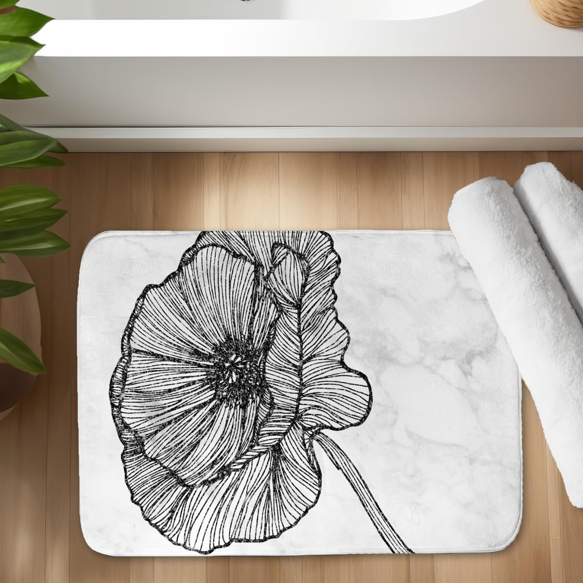 Begin Home Decor C1BM1724AUAG7U 17 x 24 in. Bright Poppy Flower Gray Bedroom Bath Mat - Home Decor Accessory