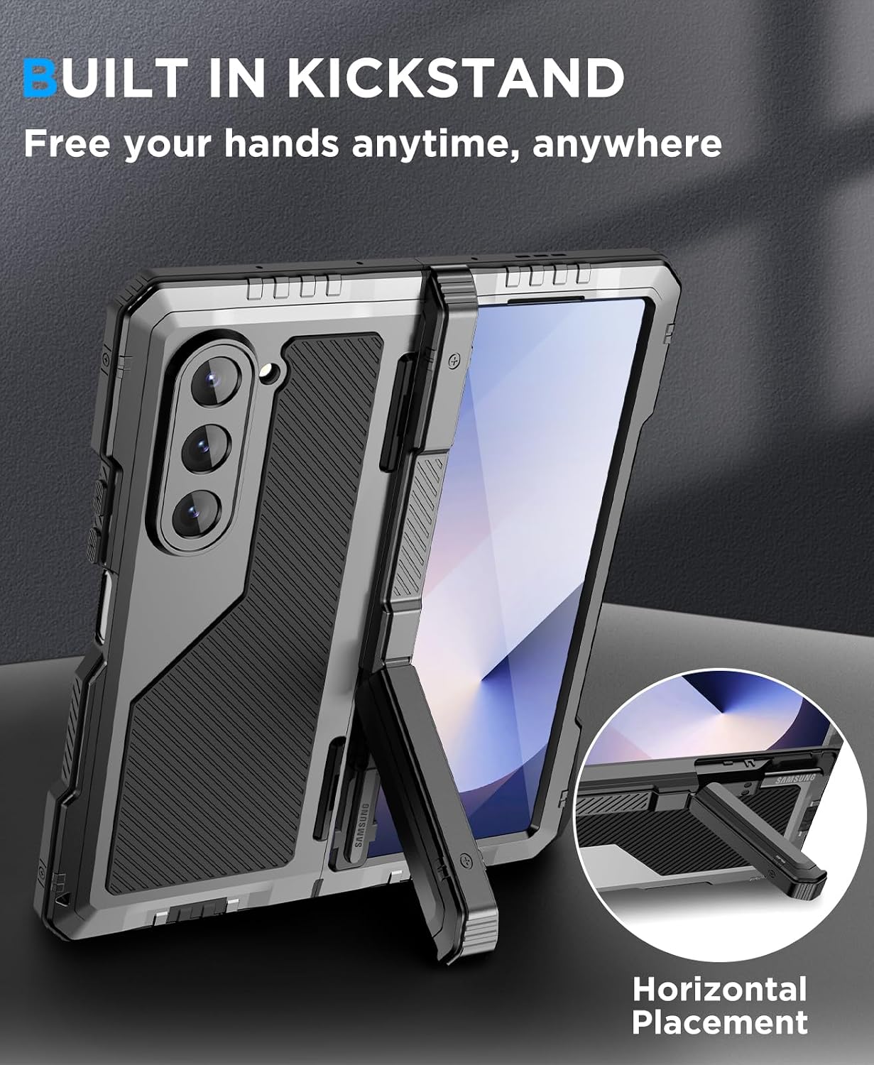 Mitywah Armour case for Saumsung Fold 6, Full-Body Protect for Galaxy Fold 6 Case with S Pen Holder, Shockproof Rugged Case with Hinge Protector Kickstand Black