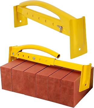 2PCS Adjustable Heavy-Duty Brick Tongs Set, Carry 6 to 10 Bricks, Heavy Duty Paver Lifter with Anti-Rust Coating, Steel Masonry Tools for Paver Splitter Brick Cutter Projects, Yellow