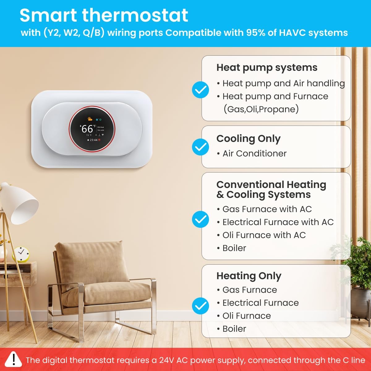Thermostat compatibility chart for various HVAC systems