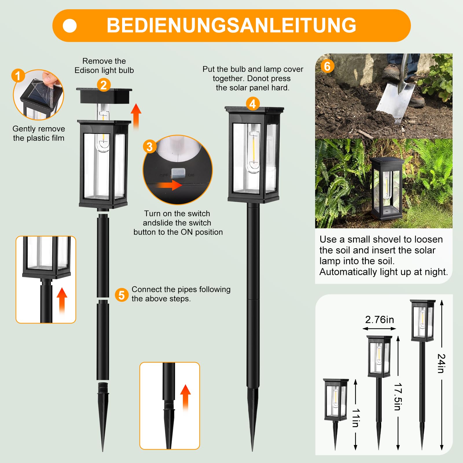 Hoofun Solarlampen Lampe Garten Wetterfest: 6 Stück Automatische LED Outdoor Außen Laterne, IP65, 800mAh Akku, Terrasse Solarlampe Beleuchtung für Garten Rasen Hof Terrasse Wege Garageneinfahrt