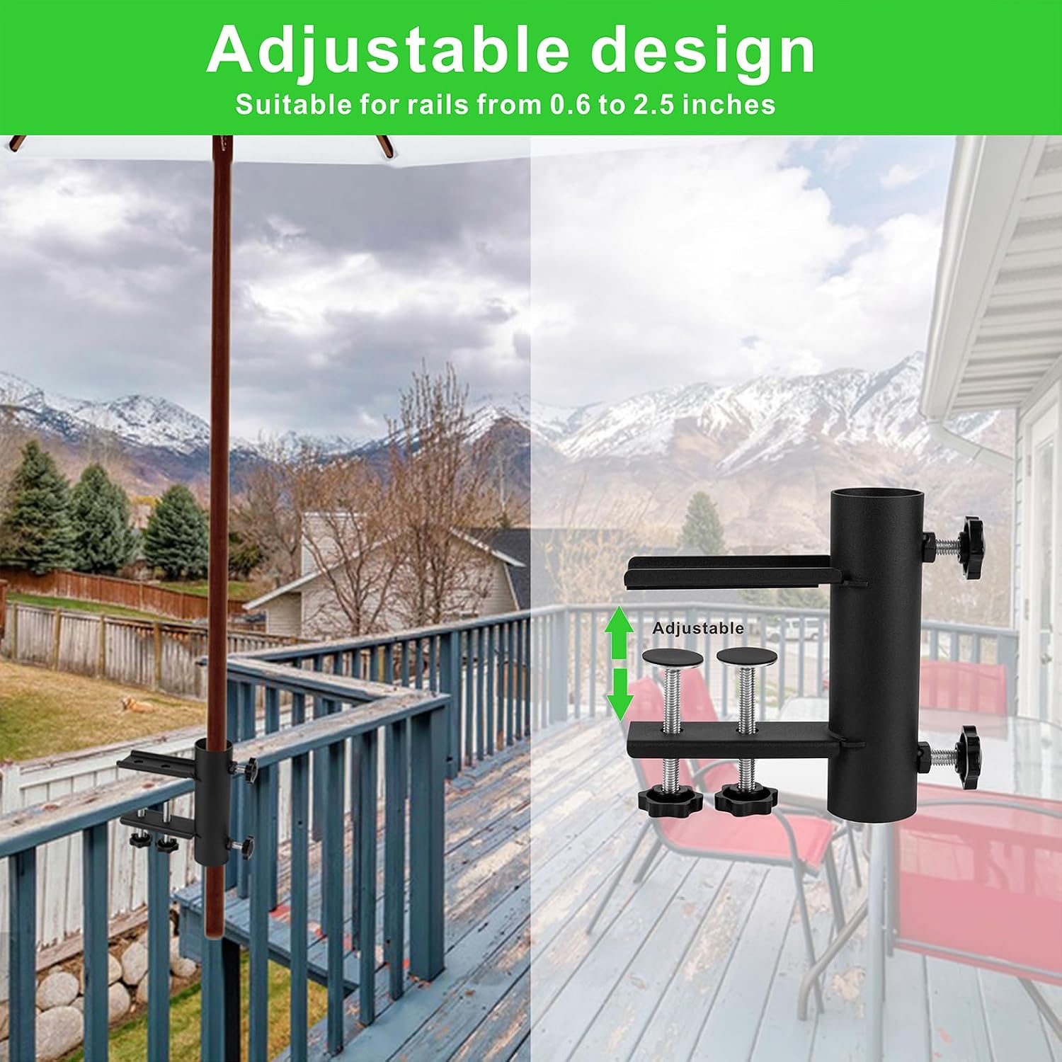 Outdoor Patio Umbrella Clamp, Heavy Duty Umbrella Clamp Stand Holder, Patio Umbrella Fixed Clip Metal Umbrella Clamp for Beach Courtyard Balcony Deck Bleachers Boats,Black