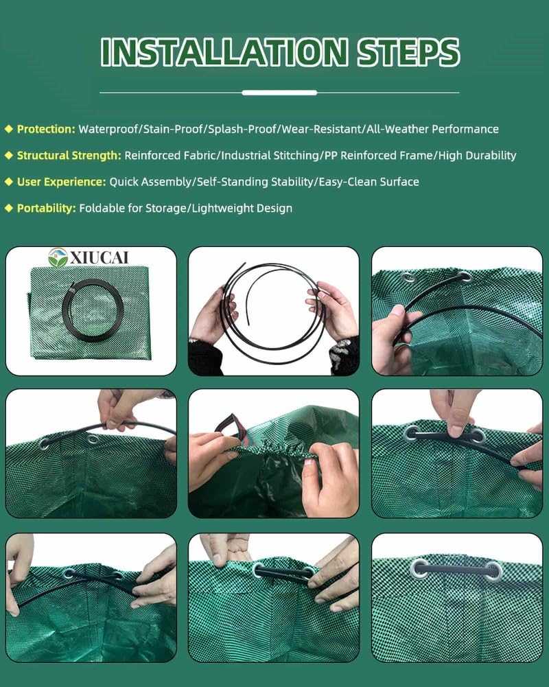 2 Sacchi Riutilizzabili 500L per Rifiuti Verdi | con 1 Paio di Guanti per Prato, Foglie e Residui Giardino,2bags 1glove