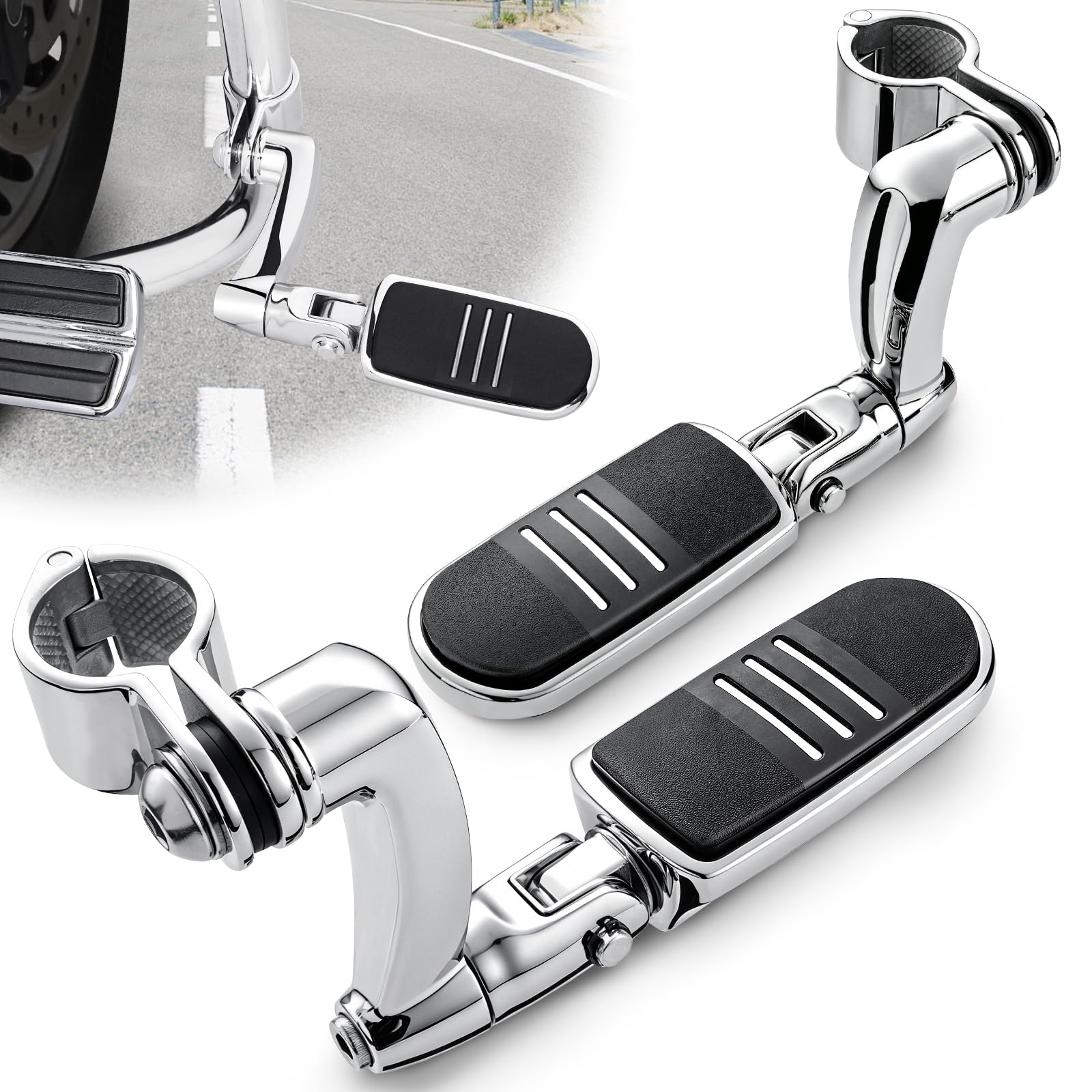 Benlari Highway Pegs Longhorn Offset, 1-1/4" 304 Stainless Steel Clamps Extension Arms Footpegs Fit for Harley Touring Street Glide Softail Dyna