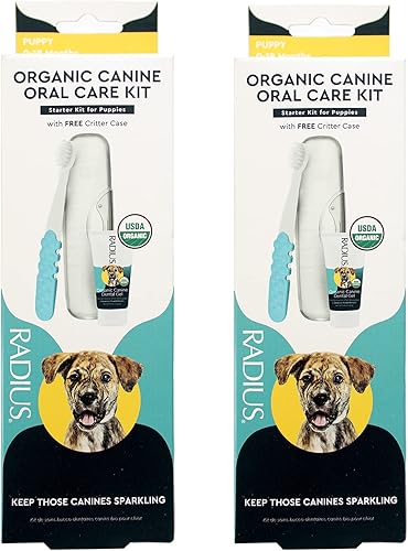 RADIUS USDA Organic Dental Solutions - Kit de 2 unidades para cachorros, incluye 1 cepillo de dientes para perros y 1 pasta de dientes de 0.8 onzas,