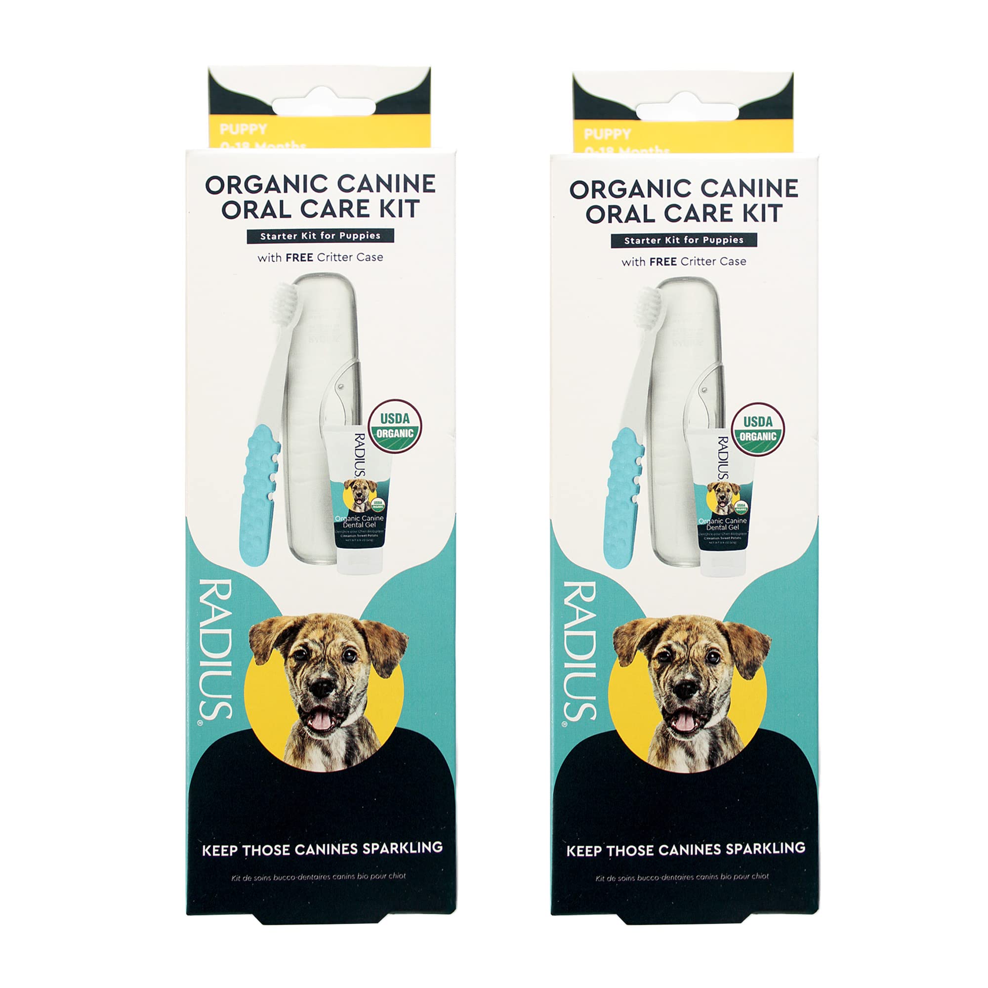 RADIUS USDA Organic Dental Solutions Puppy Kit 2 Units, Kit Includes 1 Dog Toothbrush & 1 0.8oz Toothpaste, Ultra Soft Bristle & Non Toxic Toothpaste for Dogs, Designed to Clean Teeth, Xylitol Free