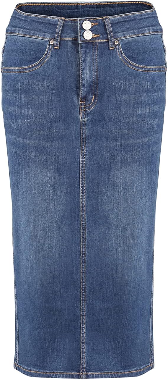 デニムロングスカート デニムタイトロングスカート ジーンズロングスカート 後ろスリットロングデニムスカート デニム生地 コットン 綿 スリム ミモレ丈 バックスリット ジーンズ ハイウエスト 伸縮性 ストレッチ ファスナー 人気 M スカート 通販