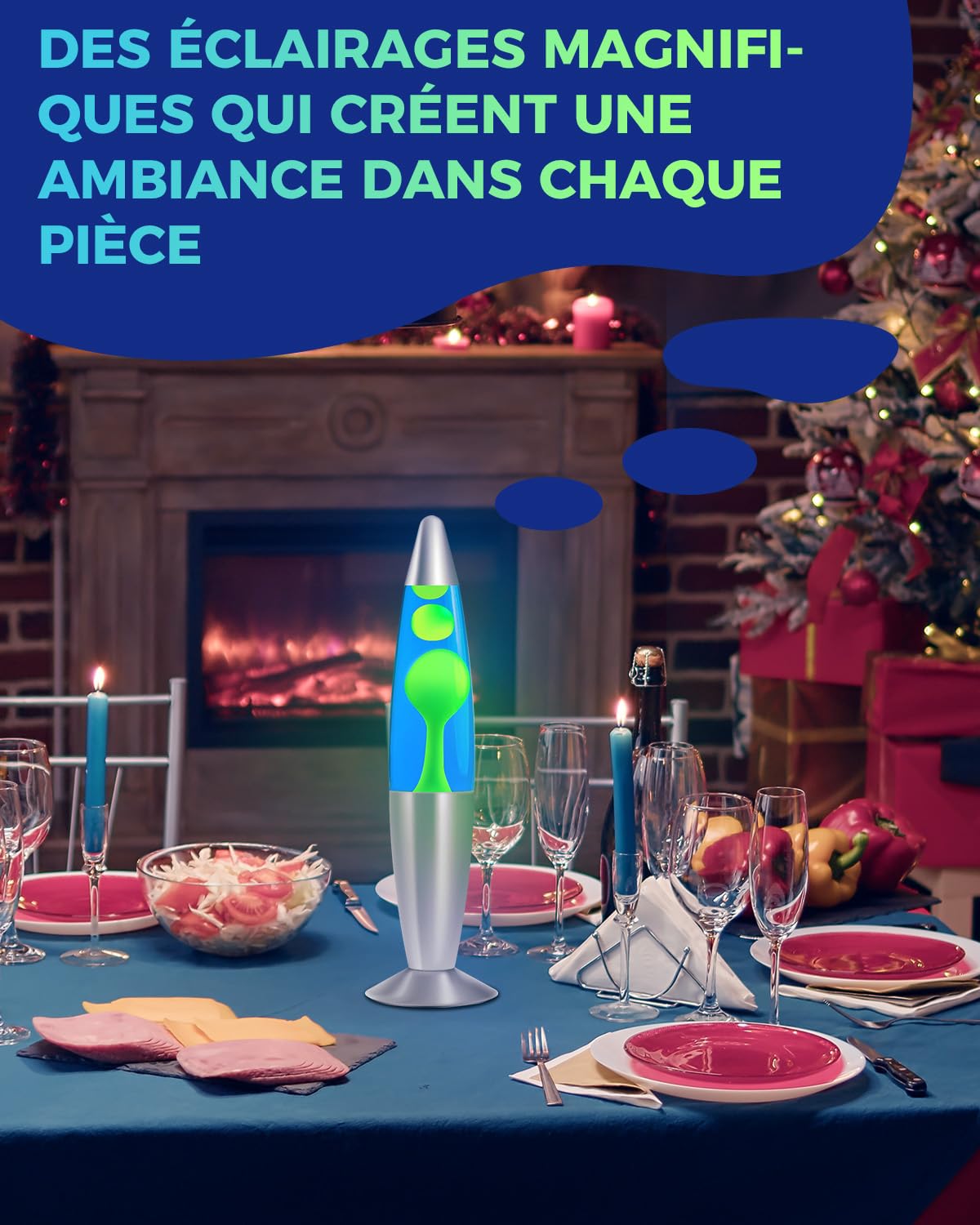 DoRight Lamp Lave Lumineuse à Décorer 34CM Liquide Bleu/Cire Verte Lamp à Lave Magma Fusée Rétro Câble 1,85M avec Interrupteur et Prise EU pour Lampe à Lave Atmosphérique 220V-240V