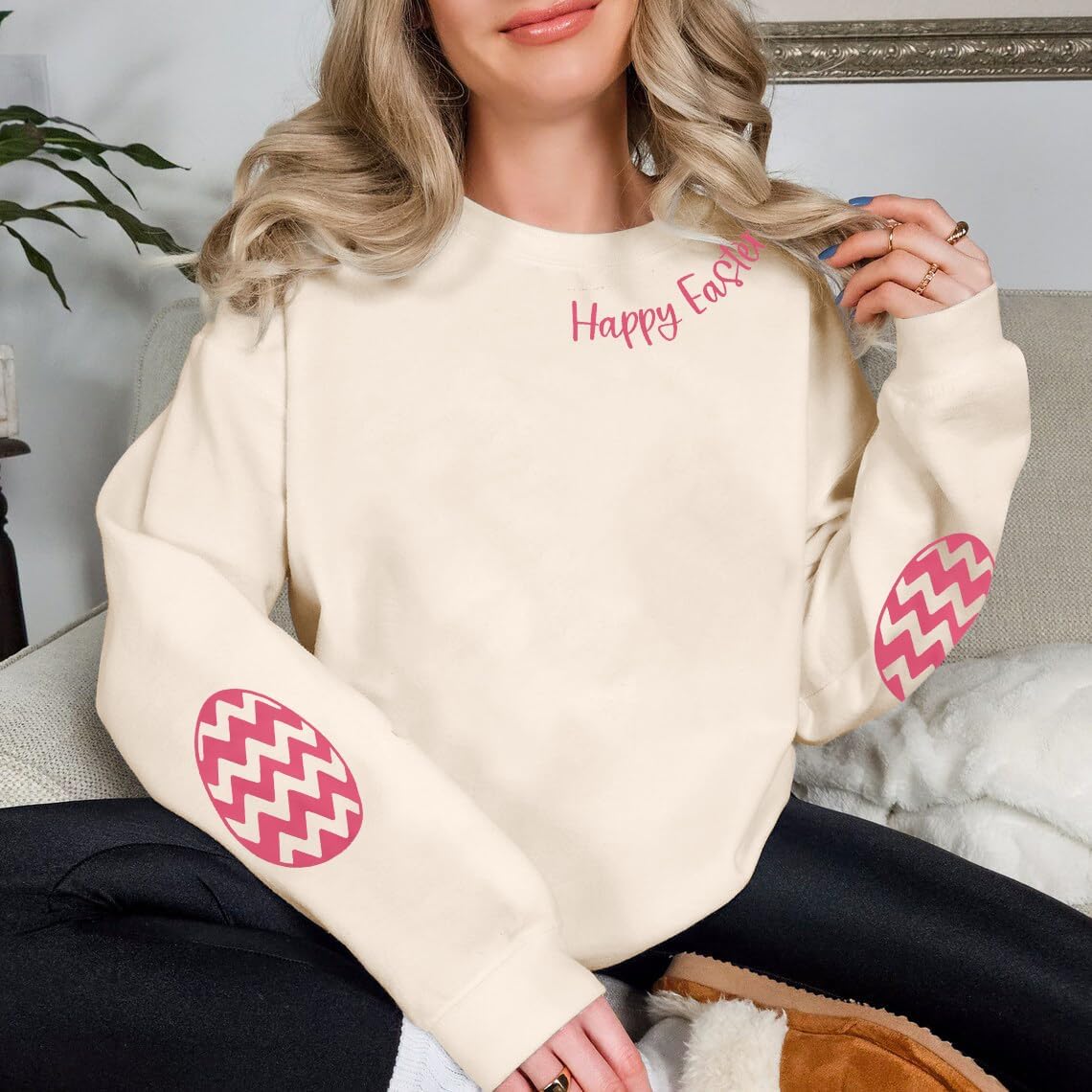 BANGELY Women Happy Easter Sweatshirt Cute Easter Egg Graphic Long Sleeve Shirt Easter Letter Print Pullover Sweatshirts - Image 7