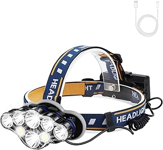 Headlamp Rechargeable 8LED USB Rechargeable Head lamp Super Bright Outdoor Rechargeable Head Flashlight IPX4 Waterproof for Outdoor Camping Cycling Running Fishing Head Lamps for Adults and Kids