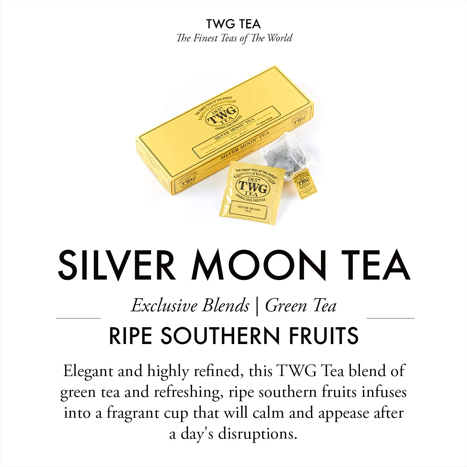 TWG Tea Silver Moon Tea in Hand Sewn Cotton teabags (Pack of 15