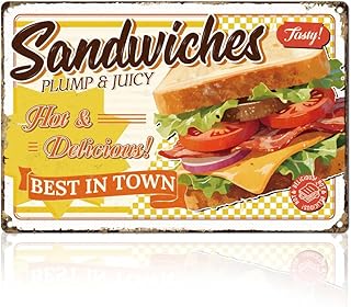 Sandwich Tin Sign Retro Metal Wall Decor 8" x 12" Sandwich Food Vintage Wall Art Poster for Home Cafe Room Office Kitchen Restaurant Pub Bar Man Cave Decor Gift