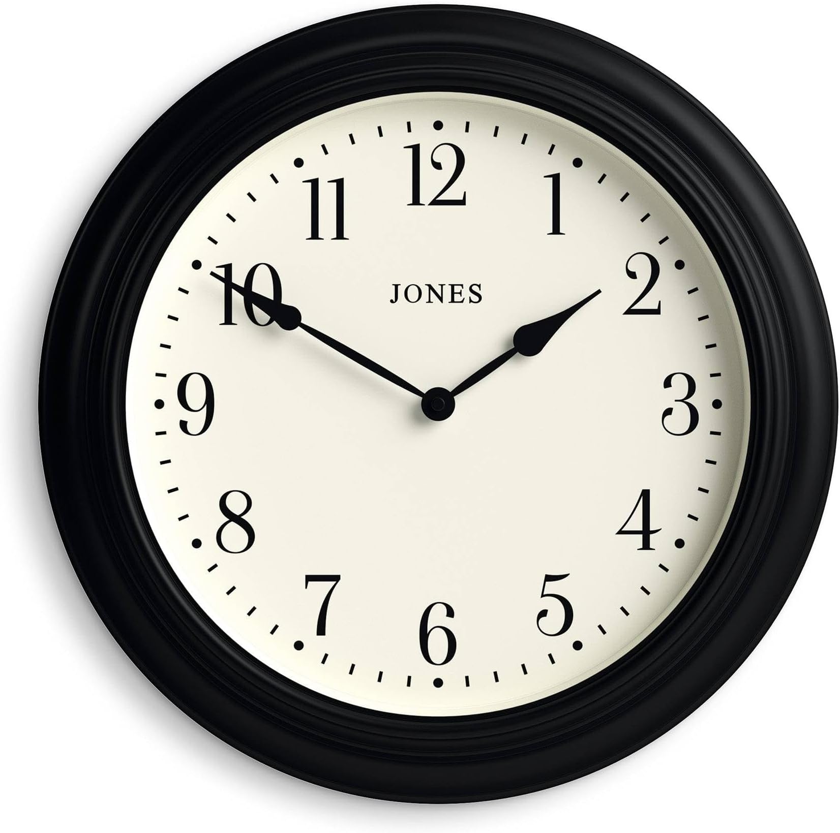 Jones Clocks® Supper Club wall clock | Large classic round clock | 40cm | Black | Easy to read numbers | Traditional design ideal for kitchen or living room