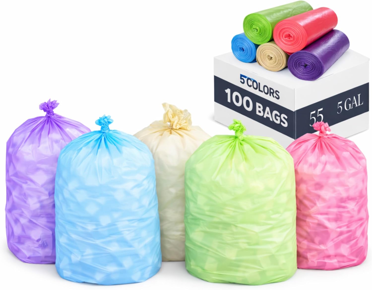 YoYoRain-(55-60) Gallon Colorful Trash Bag Large Garbage Bag-22Mic 38" x 58",Perfect for Industrial,Lawn,Yard Waste and Kitchen(50Bags).