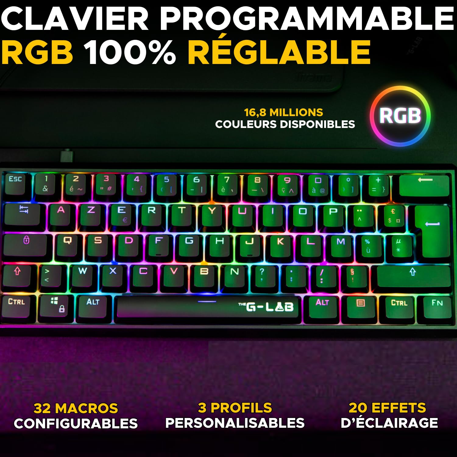 The G-Lab - Keyz Thallium - Clavier Mécanique 60% USB - Red Switch Interchangeable - Mini Clavier Gamer, Mécanique Format Ultra-Compact, 100% Personnalisable. Pc/ps4/ Ps5/xbox - Azerty - New
