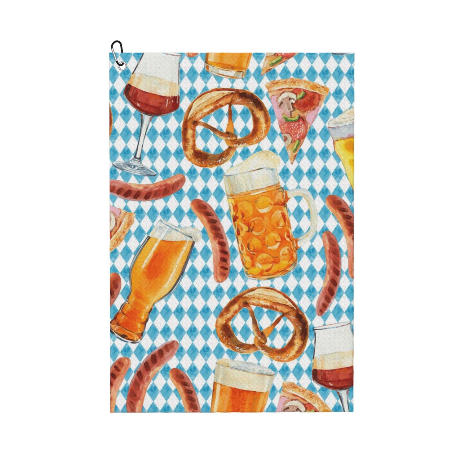 Hnnkloy Sausage Bread Pizza Pattern, 16x24 in Portable Waffle Golf Towels with Carabiner Clip for Golf Bag
