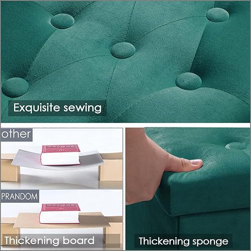 Miniatura 6 de PRANDOM Otomana con almacenamiento 1 unidad Taburete cuadrado pequeño de terciopelo plegable con tapa para sala de estar, dormitorio, mesa de café,