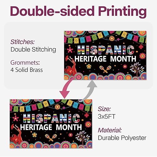 Miniatura 9 de Bandera de decoración del mes de la herencia hispana de 2 x 3 pies, doble impresa, bandera latinoamericana divertida para decoración de aula