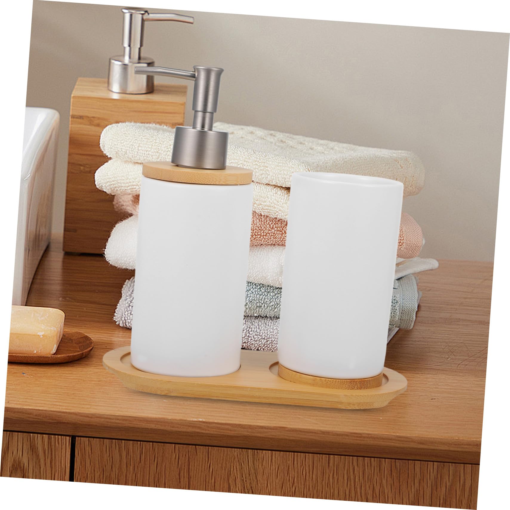 Mobestech Dispensador de Jabón y Vaso para Cepillos de Dientes Accesorios de Cerámica Blanco Conjunto de Baño Portátil y Práctico Portátil y Práctico para Baño y Tocador para Baño y Tocador