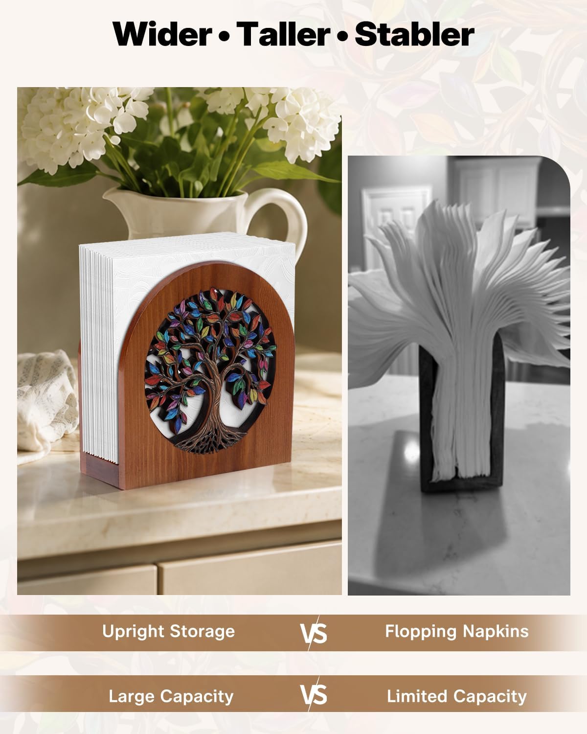 Uniclife Wooden Napkin Holder for Table, Upright Standing Napkin Dispenser