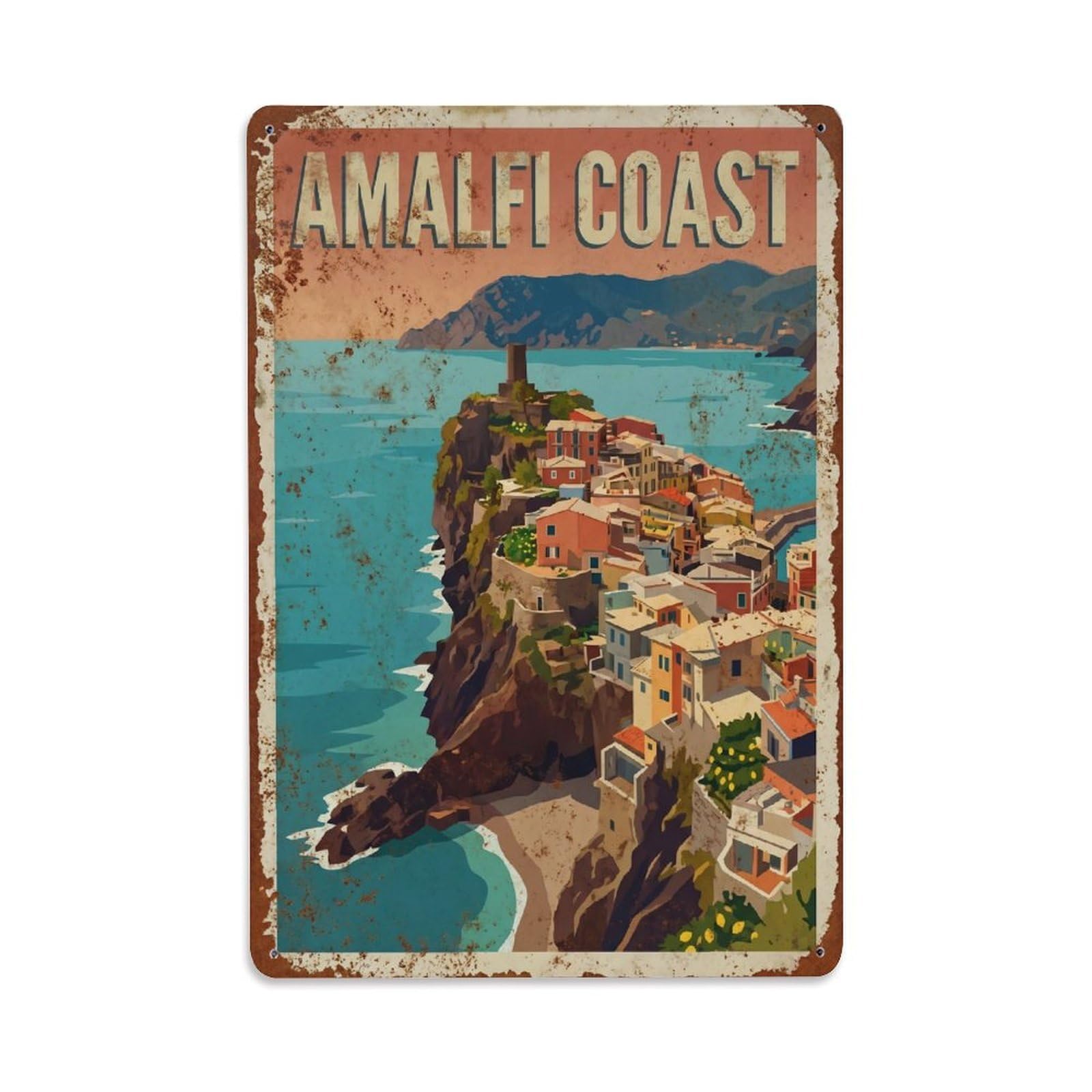 Vintage Travel Promontory Italy Rocky Metal Tin Sign