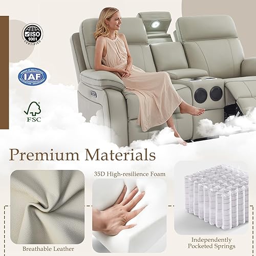 Miniatura 7 de Juego de sofá reclinable eléctrico con luz LED de lecturacajón de almacenamiento, sofá reclinable eléctrico de dos plazas, sofá biplaza reclinable