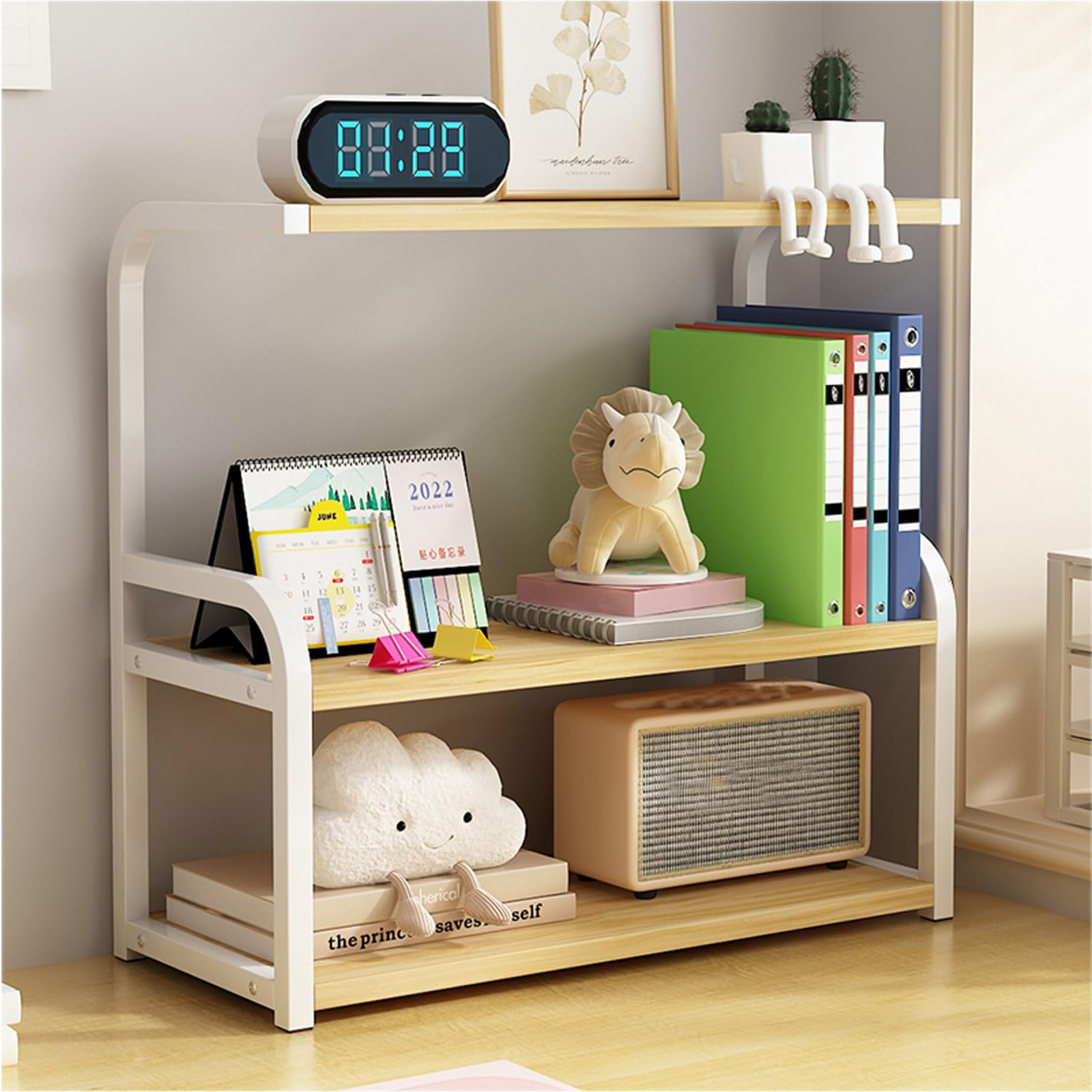 Vertikales Aufbewahrungsregal für den Schreibtisch, Bücherregal, Theke, Küchenregale, Büro, Wohnzimmer, Schreibtischregal (weiß + Walnuss, 53 cm)