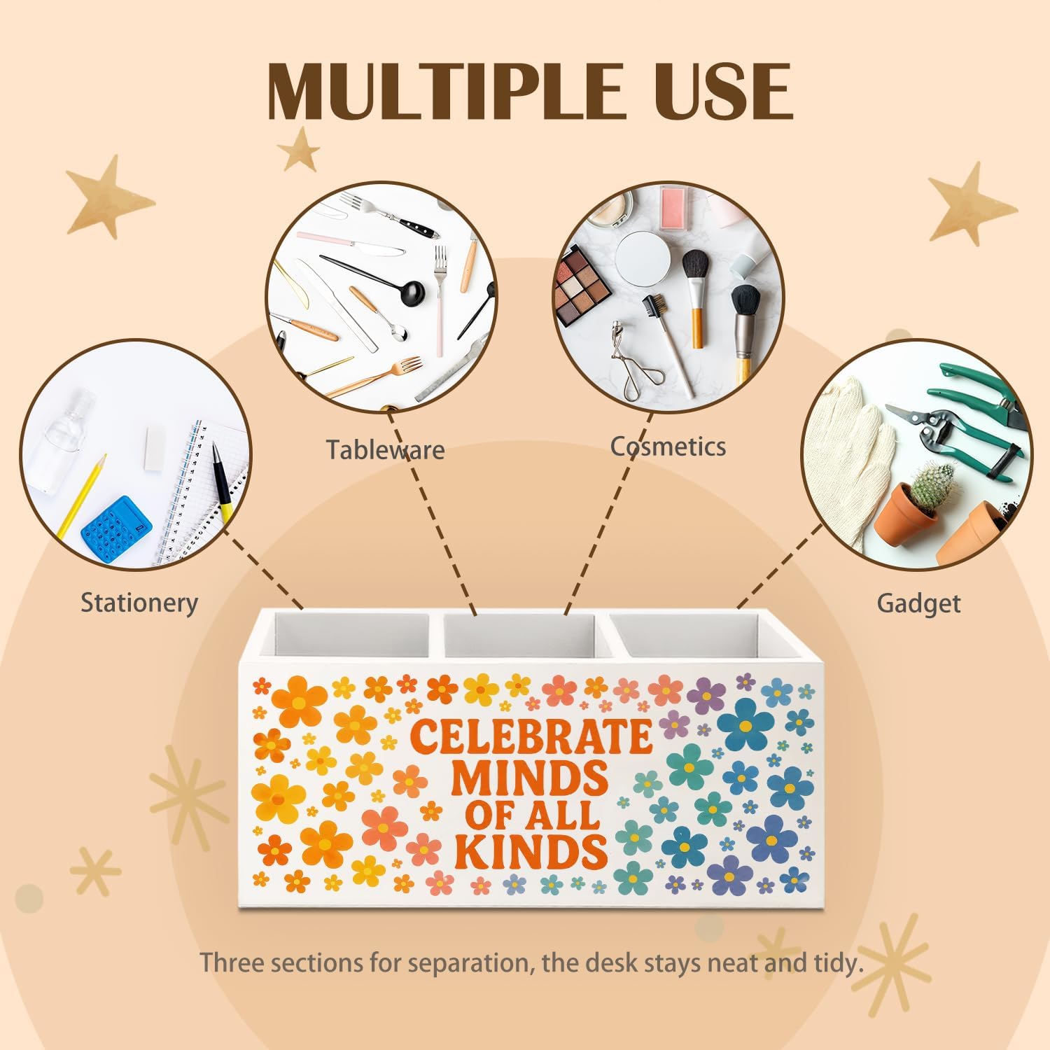 Mental Health Autism Awareness Gifts Wooden Pen Holder for Desk image 4