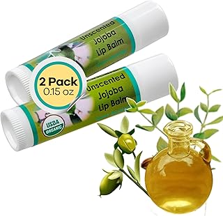 | USDA Organic Unscented Lip Balm – 70% Jojoba Oil with Beeswax – Fragra...