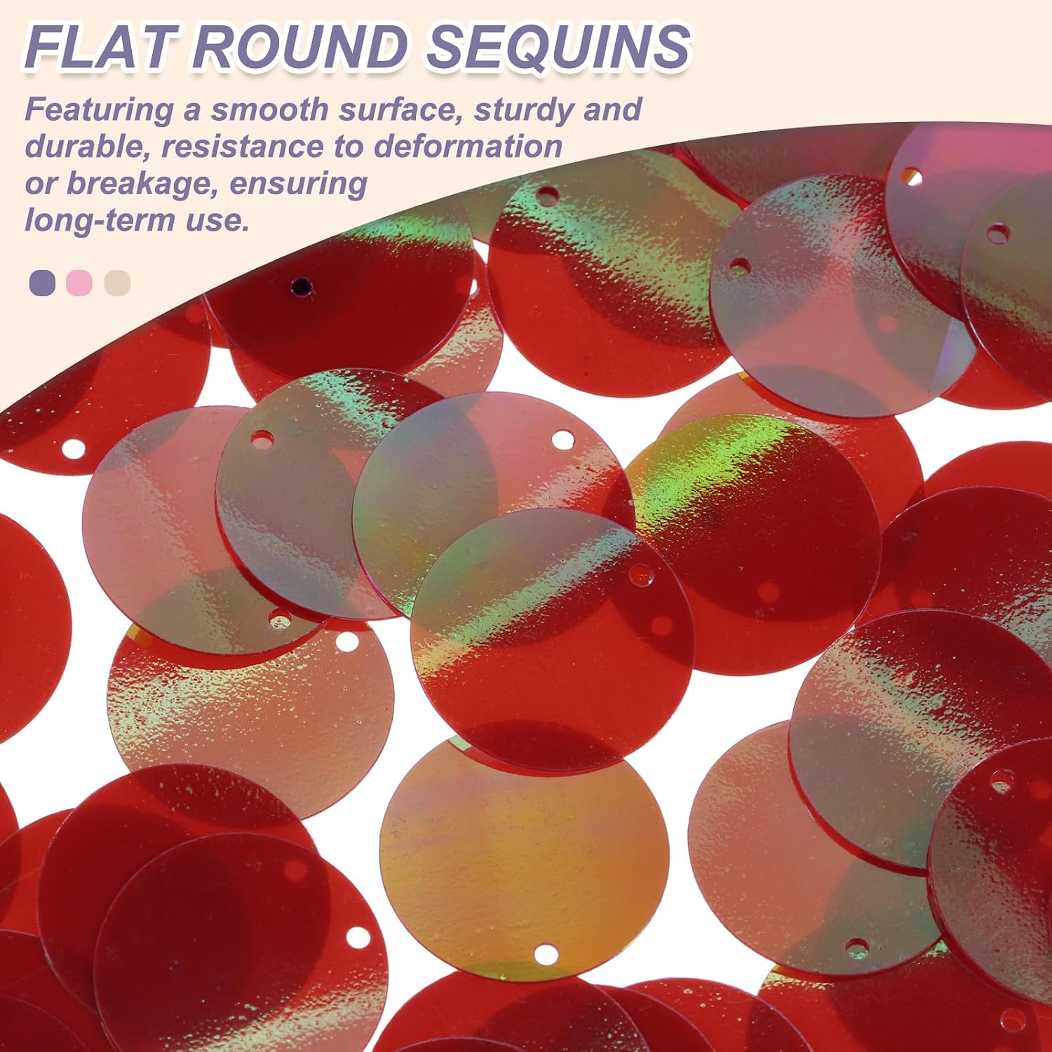 MECCANIXITY 100 Pcs Flat Round Sequins 30mm/1.2 Inch Loose Paillettes Craft Sewing Sequins with Single Side Hole for DIY Embroidery Clothing Jewelry Making, AB Red