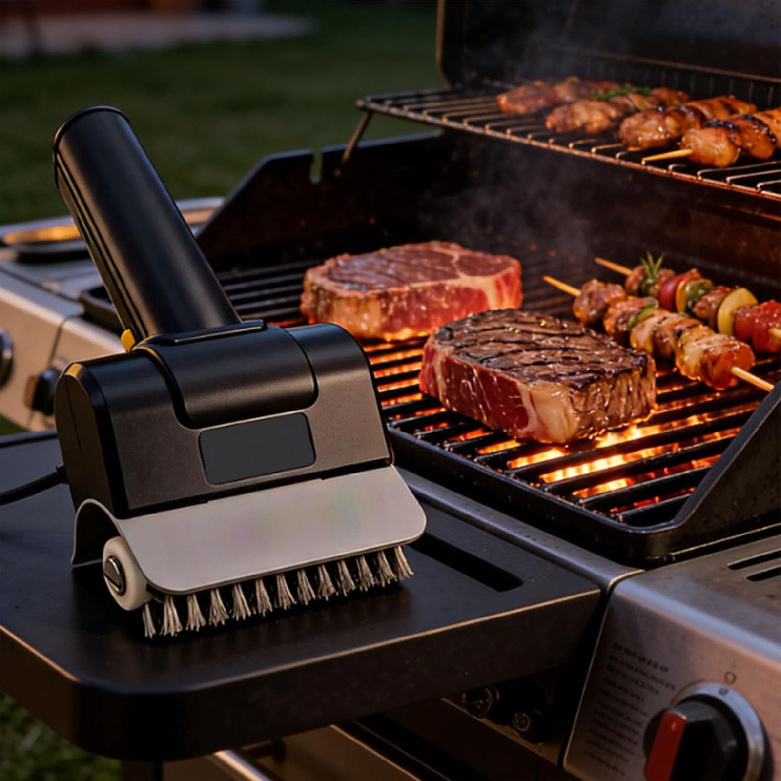 Brosse de Grill Électrique, Nettoyeur de Grill Rechargeable sans Fil 2000Mah avec 2 Brosses Remplaçables Et Gants, 1500 TR/Min, Autonomie de 100 Minutes pour Fumoir, Plaques Et Grilles