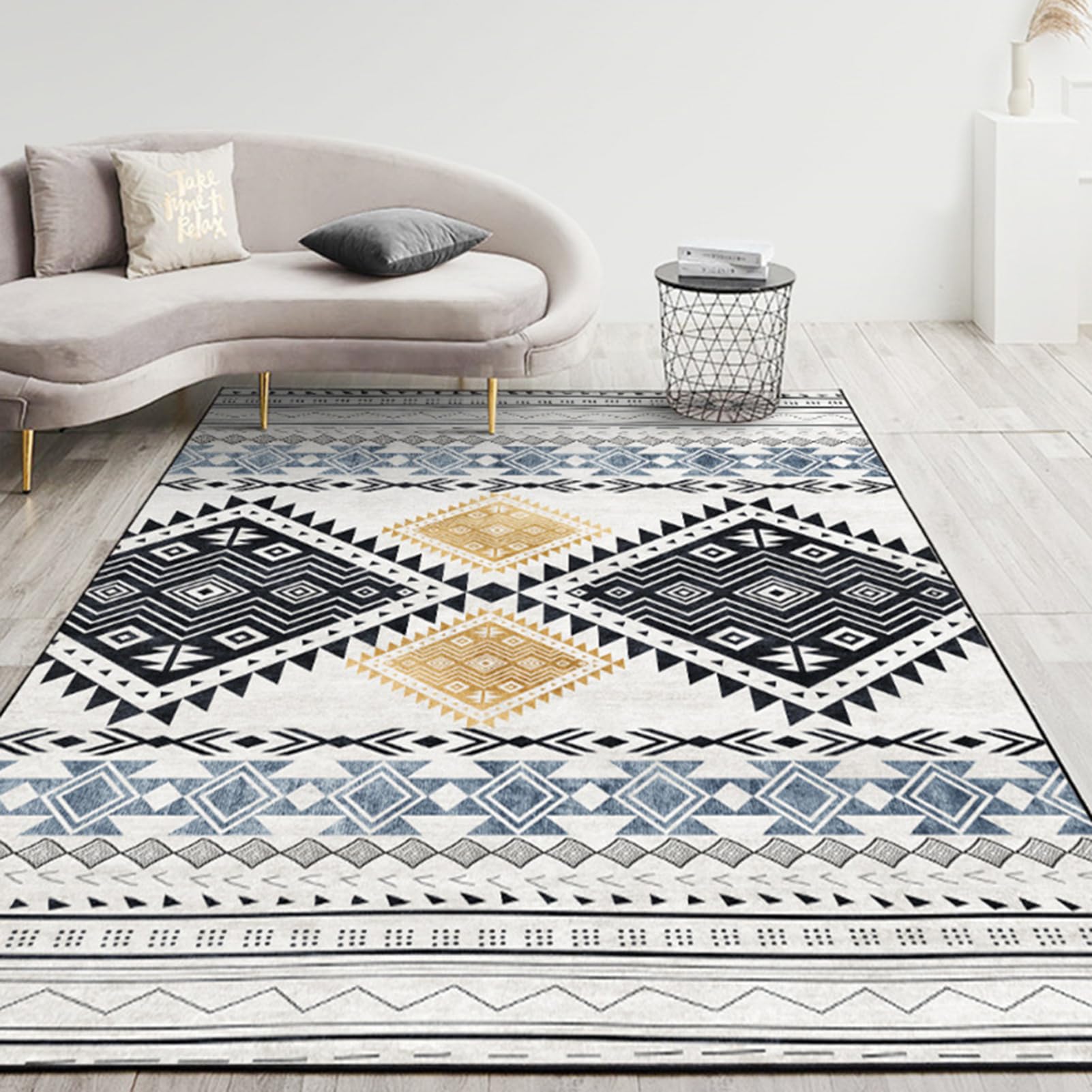 HGTRH Balcony Rugs Outdoor Apartment Waterproof, 4x6 Weather Resistant Outdoor Rugs for Patios, Outdoor Rug Geometric Pattern Non Slip Crystal Velvet Outdoor Carpet for Garden Deck Camping