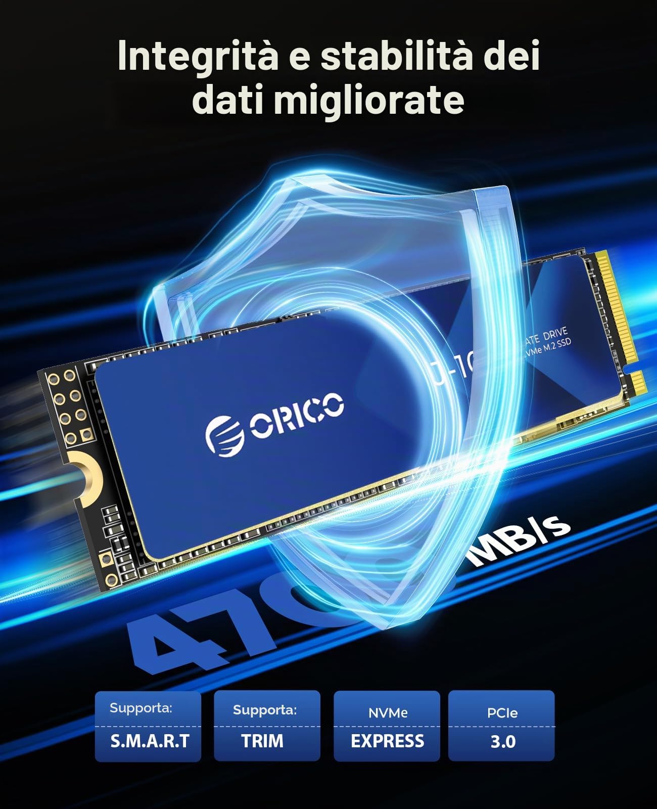 ORICO 512G NVMe SSD PCIe Gen3.0x4 2280, 3D NAND M.2 SSD (con Dissipatore di Calore), Velocità fino a 3100 Mo/s, Unità a Stato Solido Interne per Studenti/Creativi di Contenuti- J10